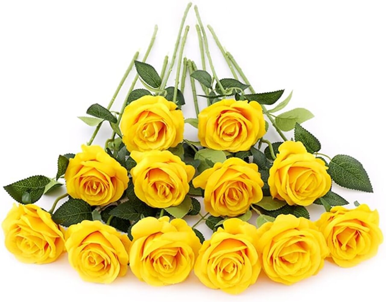 12 PCS Artificial Flowers Roses Silk Flowers Fake Long Stem Artificial (Yellow)